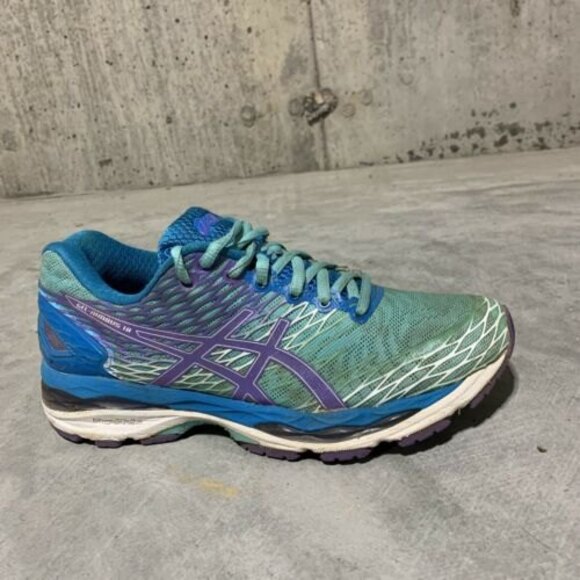 Asics Gel Nimbus 18 Womens Size 8 Running Shoes Turquoise/Iris/Methyl Blue T650N - Picture 5 of 10